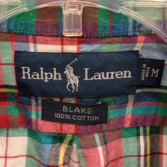 {Ralph Lauren}Mens M Red/Wht/Blue/GreenYellow Plaid Blake 100%Cotton ButtonDown - Picture 3 of 5